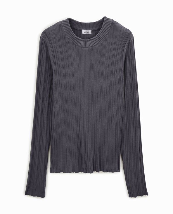 Pull fin en maille côtelée gris foncé - Pimkie