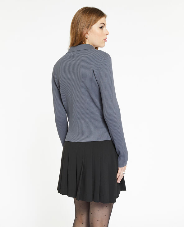 Pull col polo en maille côtelée gris foncé - Pimkie