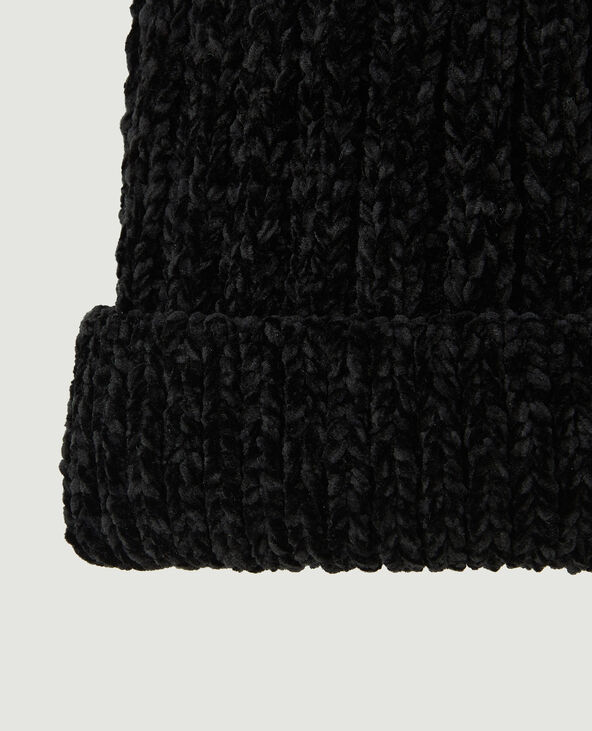 Bonnet en maille chenille noir - Pimkie
