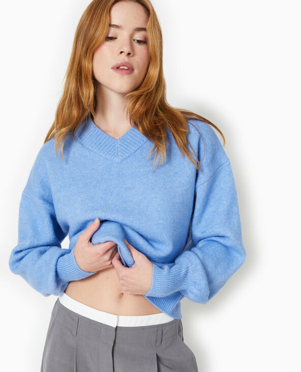 Pull col V en maille bleu clair - Pimkie