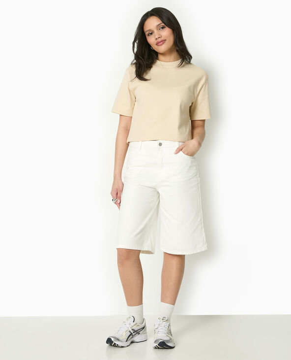 Bermuda large en jean taille standard blanc - Pimkie