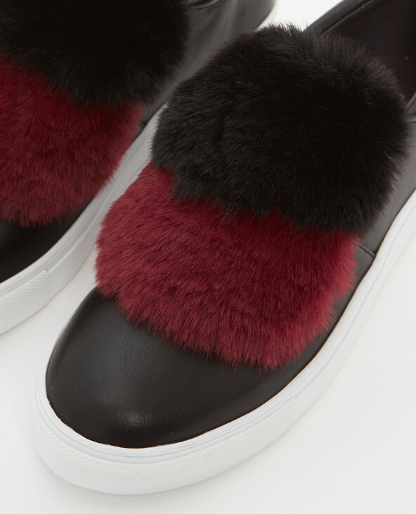Baskets slip on fausse fourrure noir - Pimkie