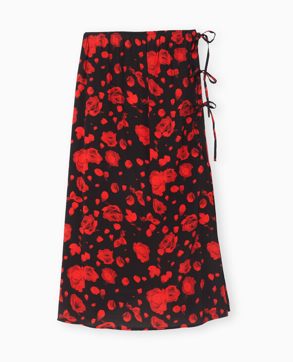 Jupe longue avec nouettes motif roses noir - Pimkie