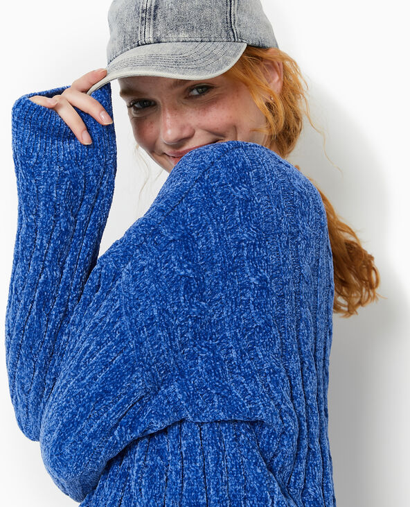 Pull col rond en maille chenille torsadée bleu électrique - Pimkie