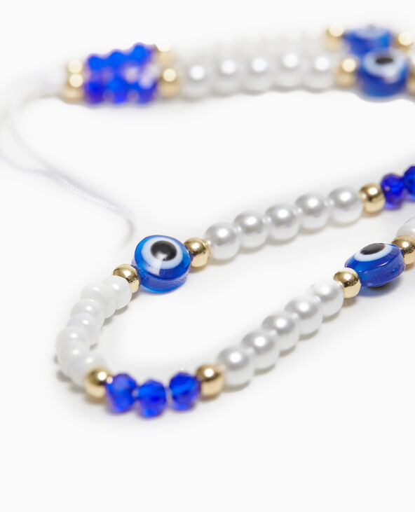 Dragonne de téléphone avec perles et yeux bleu - Pimkie
