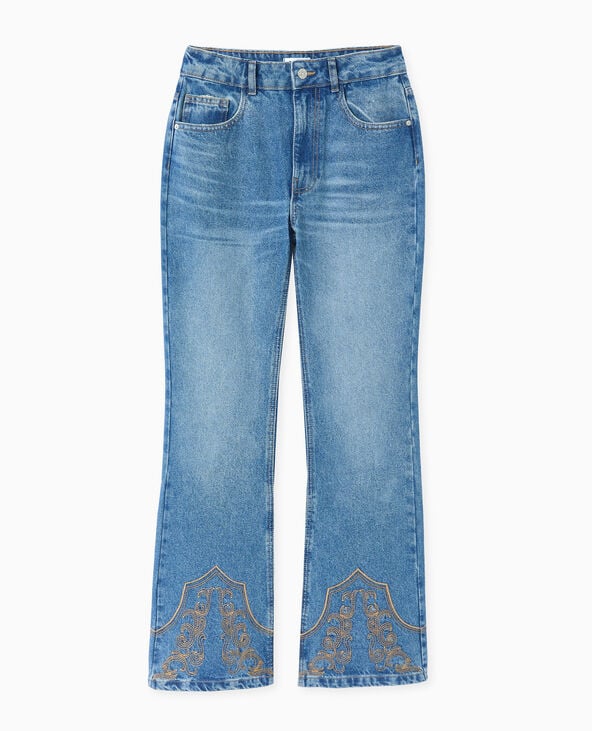 Jean flare taille haute avec broderies western bleu - Pimkie
