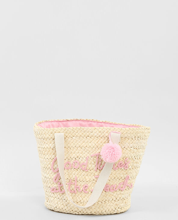 Panier en paille à message blanc - Pimkie