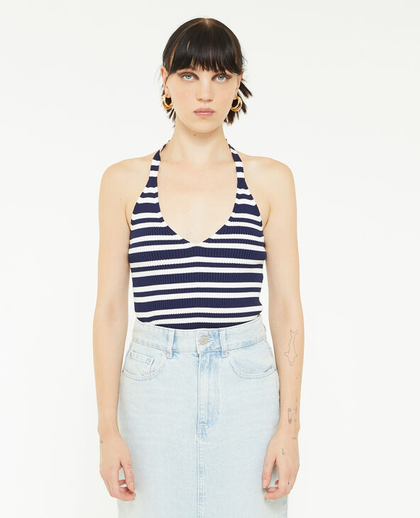Dos-nu en maille motif rayé bleu marine - Pimkie