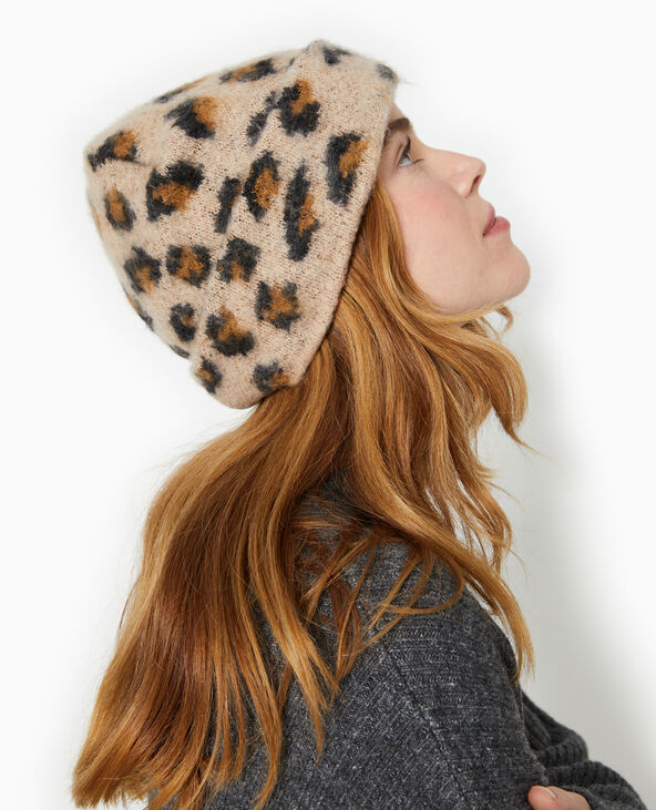 Bonnet avec revers motif léopard beige - Pimkie