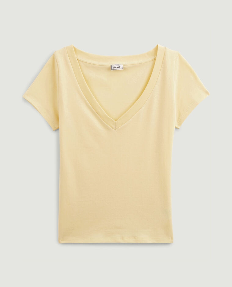 T-shirt col V jaune - Pimkie