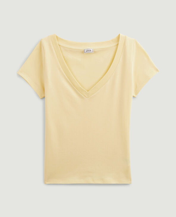 T-shirt col V jaune - Pimkie