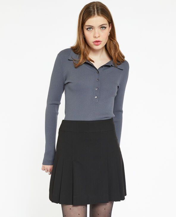 Pull col polo en maille côtelée gris foncé - Pimkie
