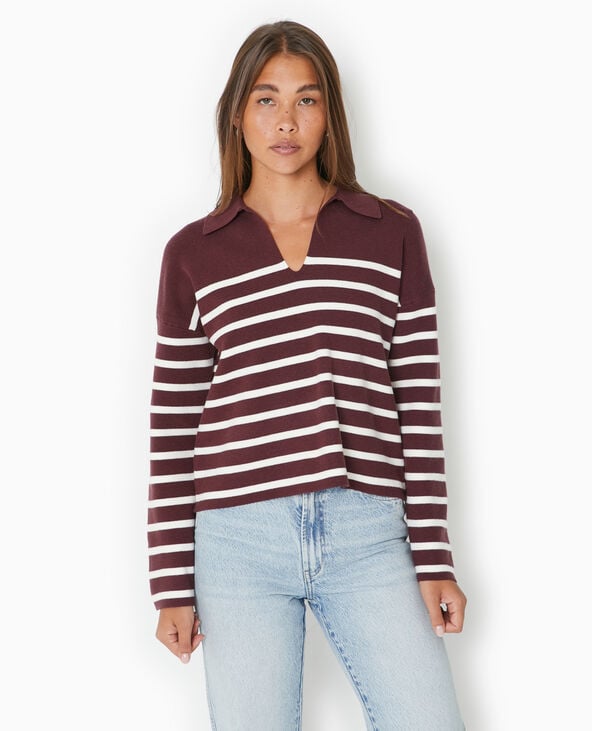 Pull avec col en maille rayée violet - Pimkie
