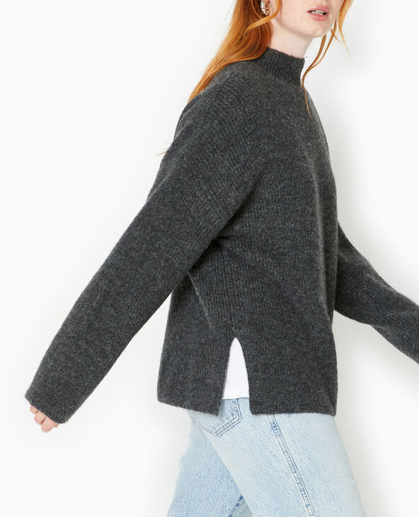 Pull col montant avec jeu de mailles gris foncé - Pimkie