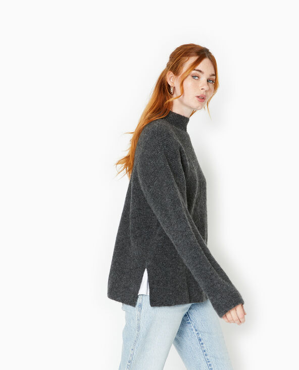 Pull col montant avec jeu de mailles gris foncé - Pimkie
