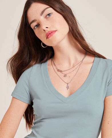 T-shirt col V gris clair - Pimkie