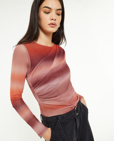 Top en tulle avec fronces rose clair - Pimkie