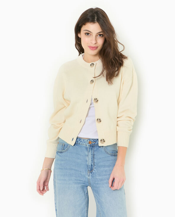 Gilet col rond avec gros boutons blanc - Pimkie