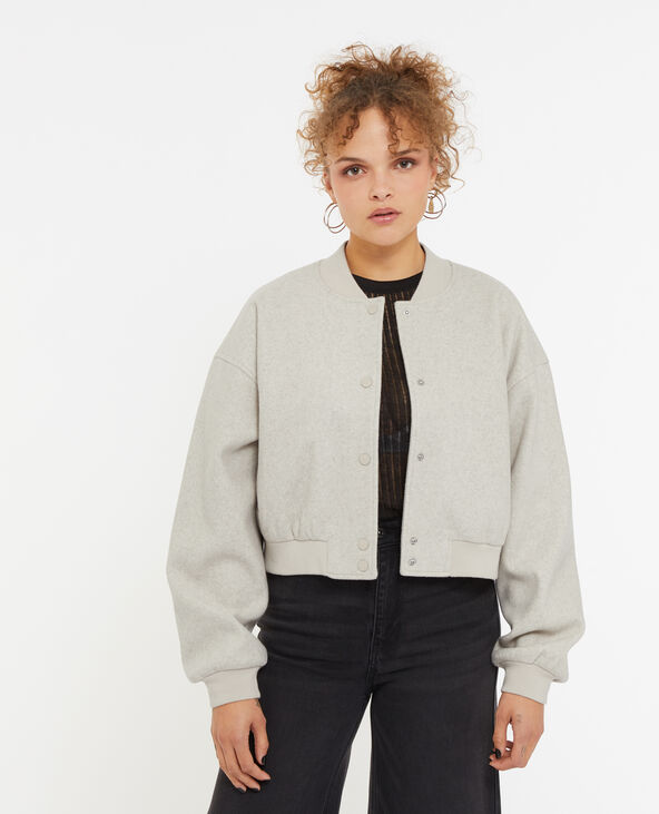 Blouson bomber façon drap de laine beige - Pimkie