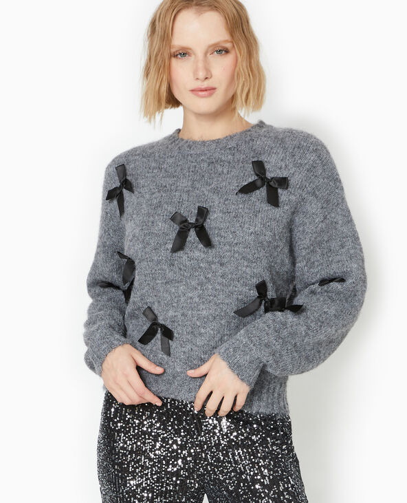 Pull en maille douce avec nœuds satinés cousus gris chiné - Pimkie