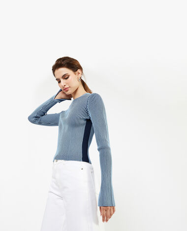 Pull maille côtelée effet rayé bleu marine - Pimkie