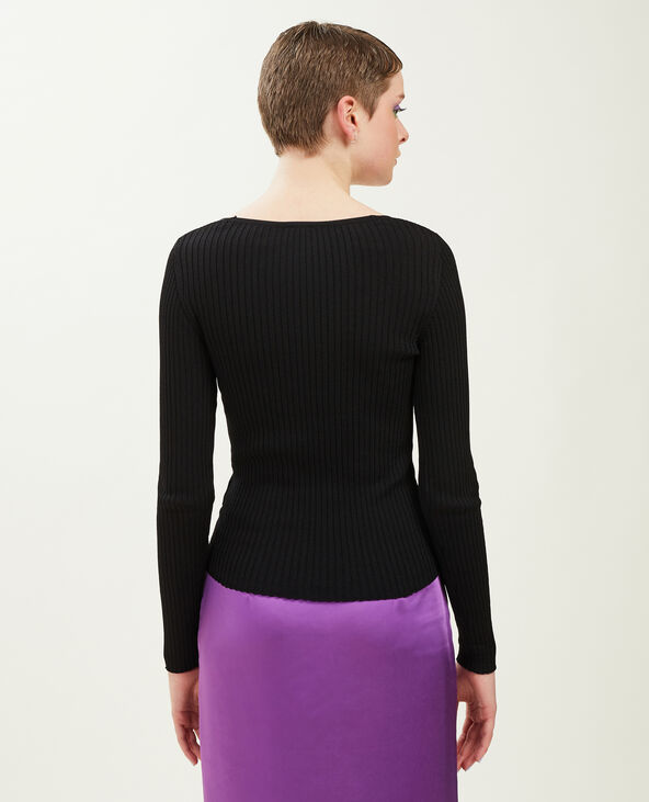 Pull col V maille côtelée noir - Pimkie