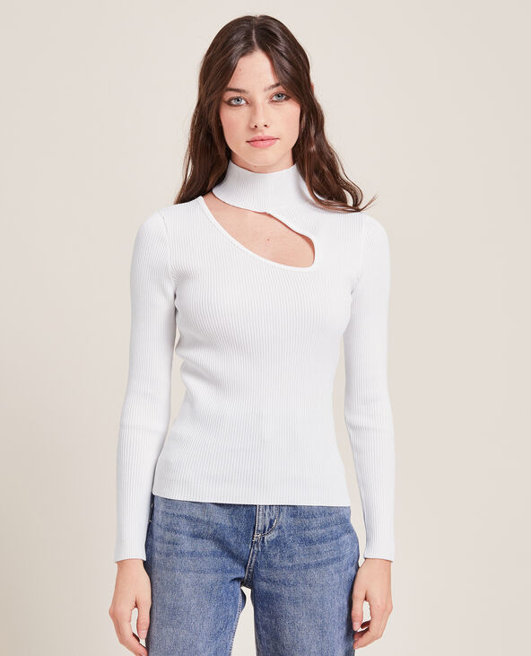 Top maille côtelée avec découpe blanc - Pimkie