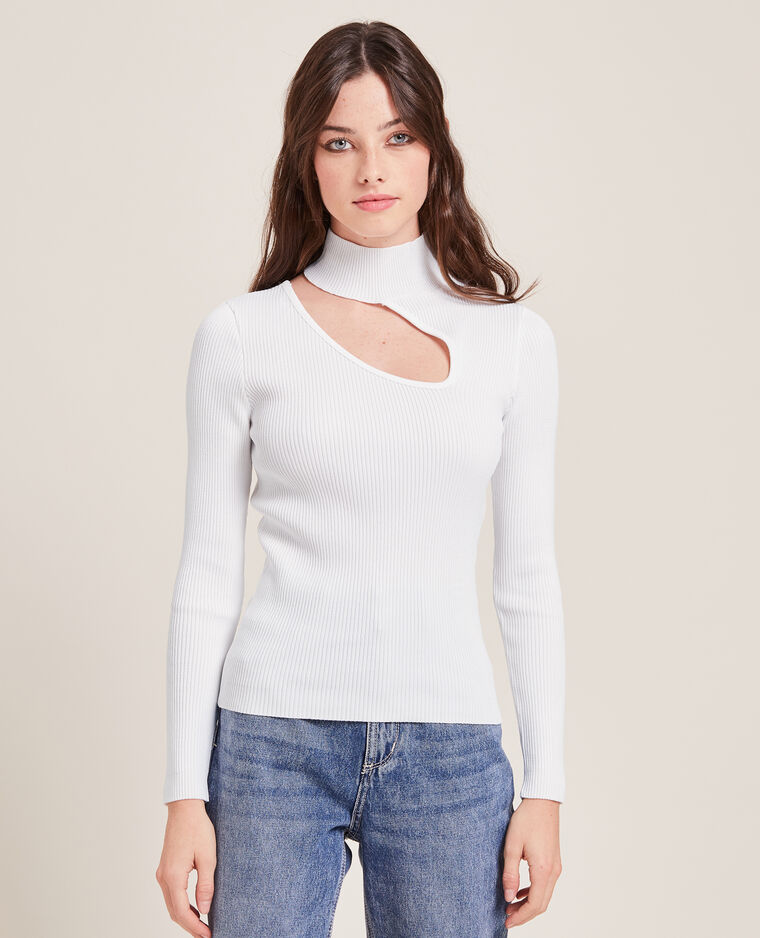 Top maille côtelée avec découpe blanc - Pimkie