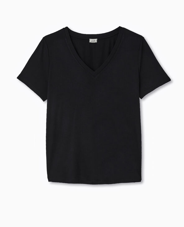 T-shirt ample col V avec viscose noir - Pimkie