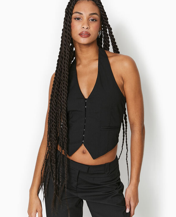 Top dos-nu façon gilet de barman rayé gris foncé - Pimkie