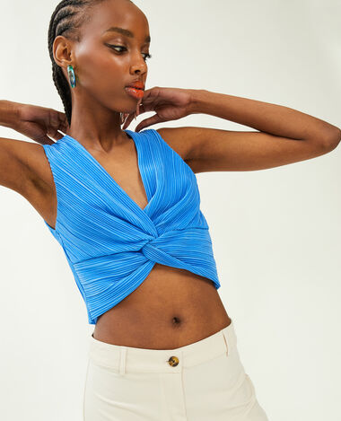 Top court en tissu plissé bleu - Pimkie