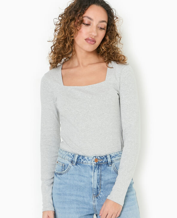 Body manches longues encolure carrée gris chiné - Pimkie