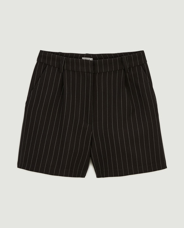 Short taille haute fines rayures avec pinces noir - Pimkie