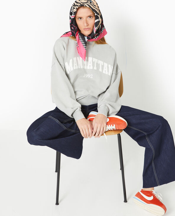 Sweat délavé acid wash avec print gris - Pimkie