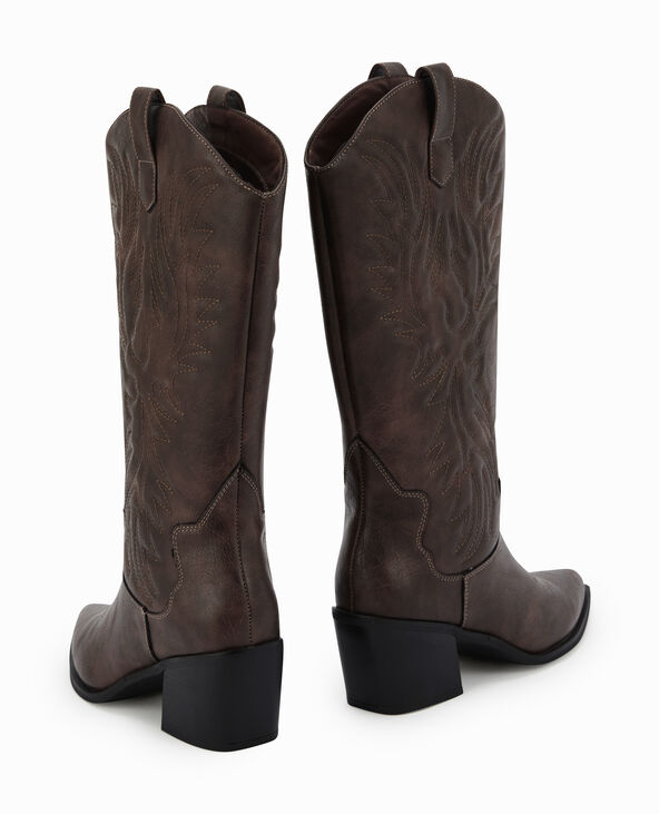 Bottes santiags avec dessins en surpuqûres marron - Pimkie