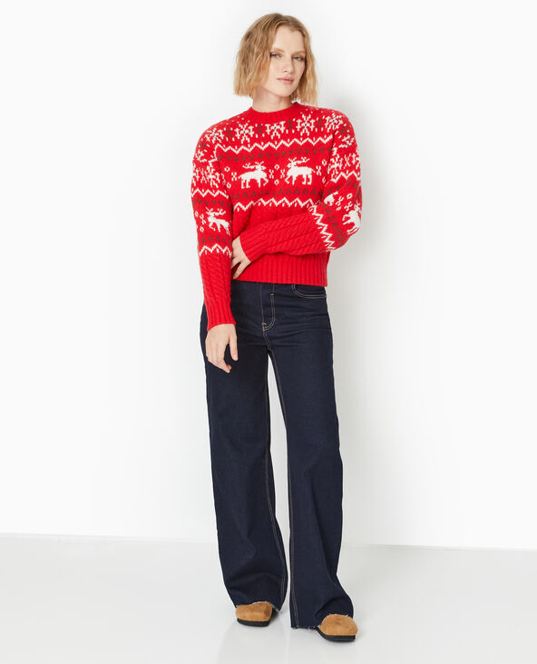 Pull de Noël jacquard avec torsades rouge - Pimkie