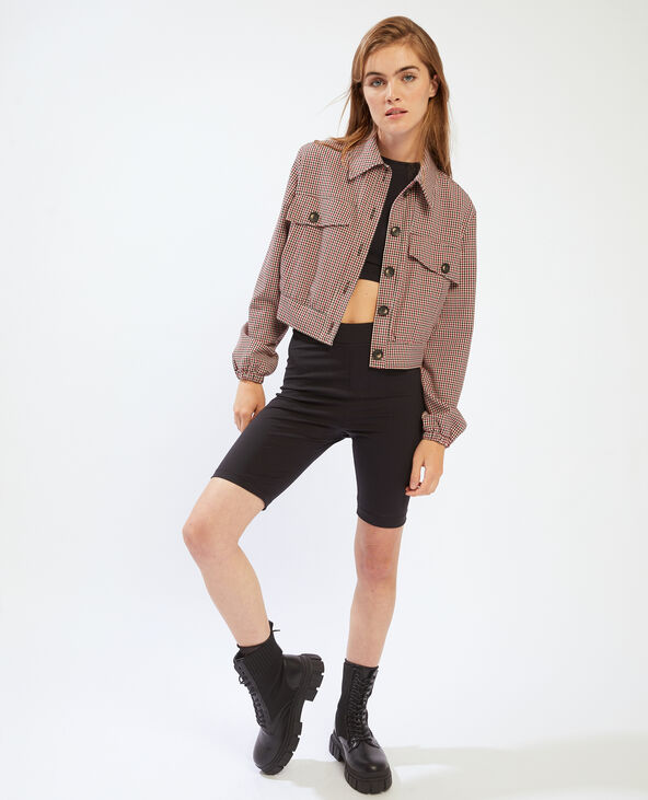 Veste cropped à carreaux camel - Pimkie