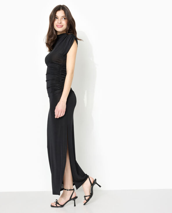 Robe longue en maille avec fronces et drapés noir - Pimkie