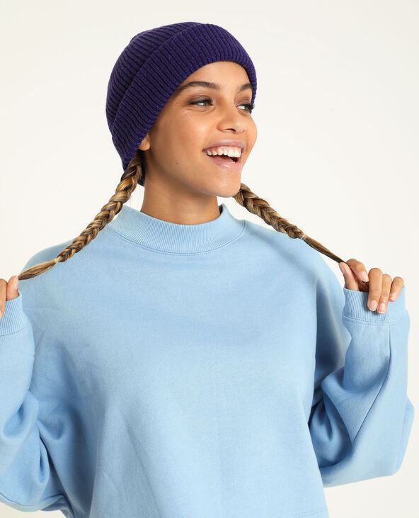 Bonnet avec revers violet - Pimkie