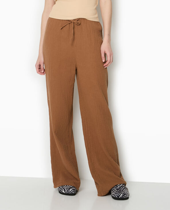 Pantalon large en gaze de coton marron - Pimkie