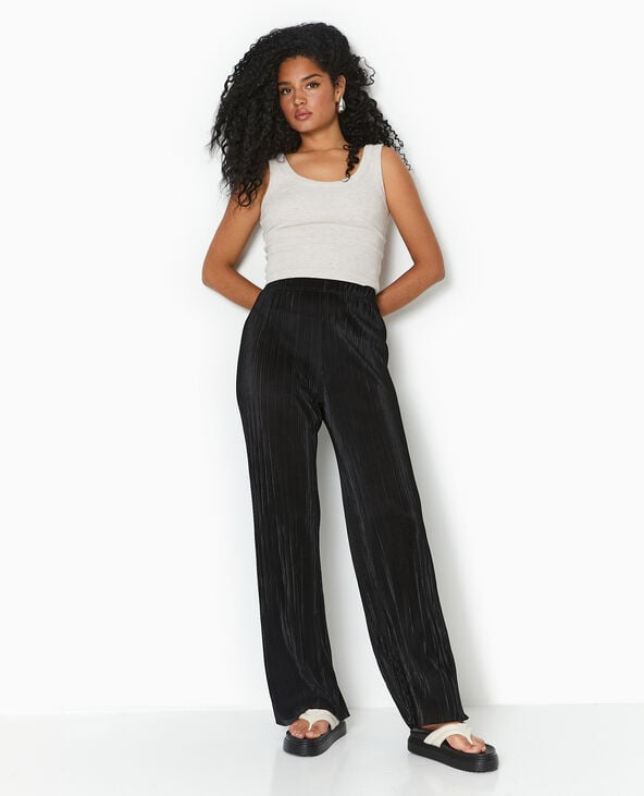 Pantalon large en tissu plisse et satine