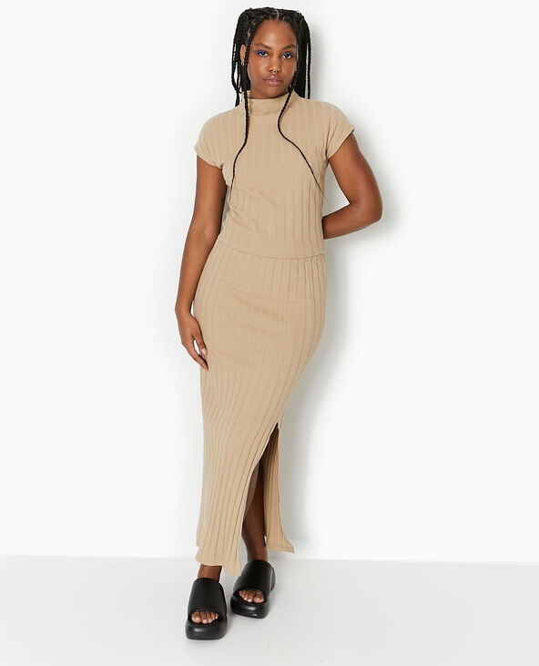 Top en maille côtes plates beige - Pimkie