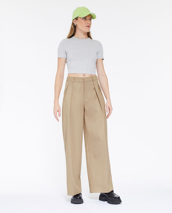 Pantalon large et droit avec pinces beige - Pimkie