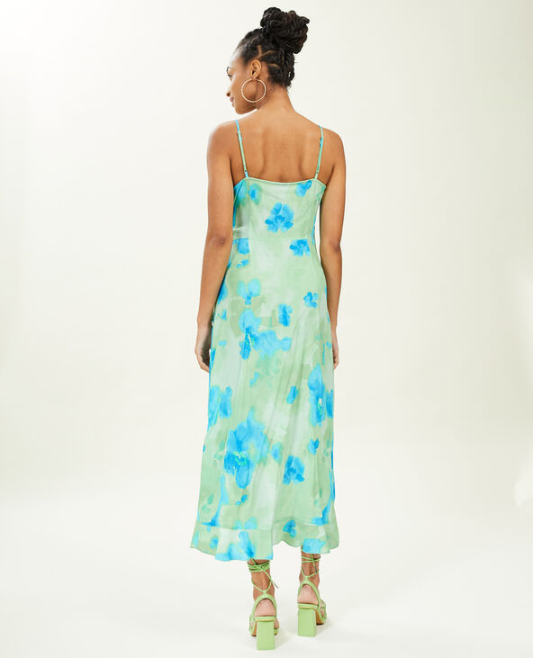 Robe longue porte-feuille avec volants bleu - Pimkie
