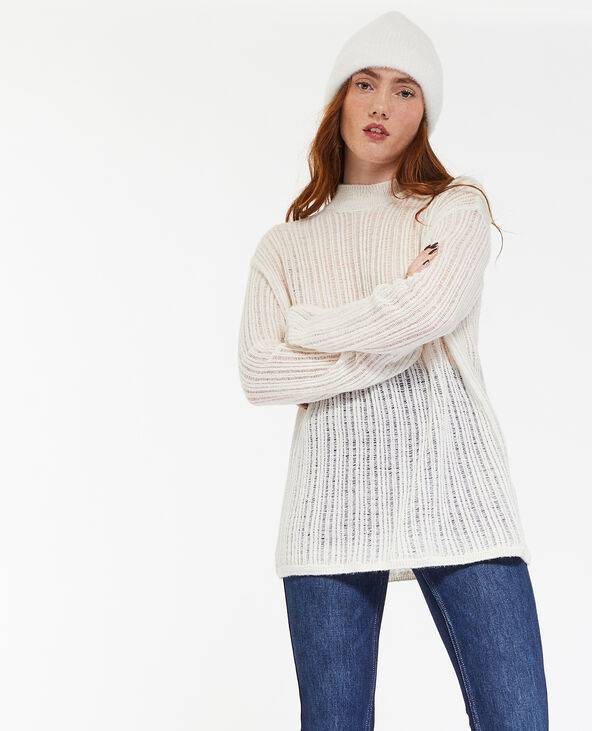 Pull col montant en maille ajourée blanc - Pimkie