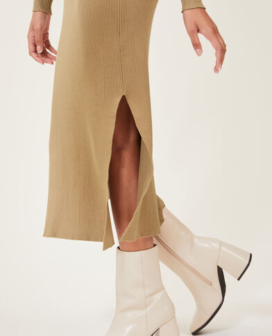 Robe longue en maille côtelée beige - Pimkie