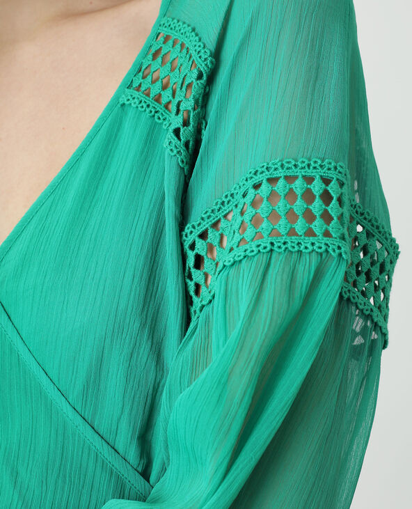 Combishort fluide avec guipure vert foncé - Pimkie