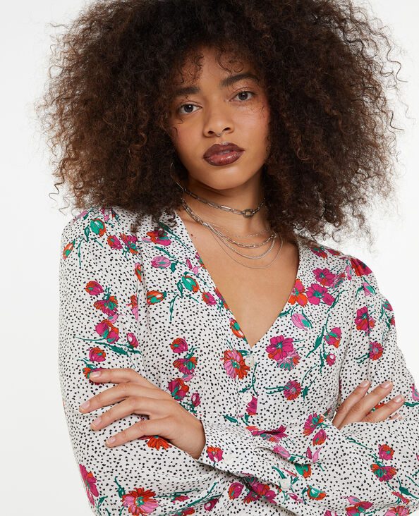 Blouse boutonnée motif cœurs et fleurs blanc - Pimkie