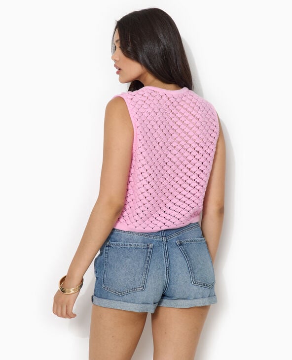 Gilet sans manche en maille ajourée rose - Pimkie