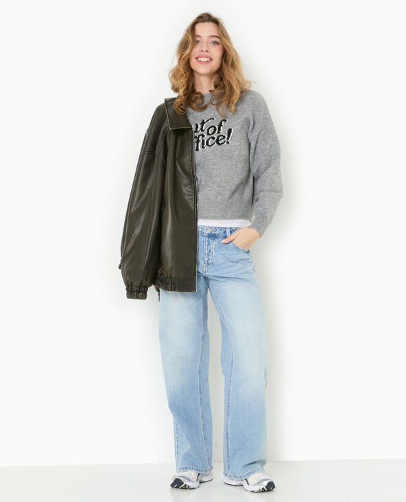Pull en maille avec message gris chiné - Pimkie